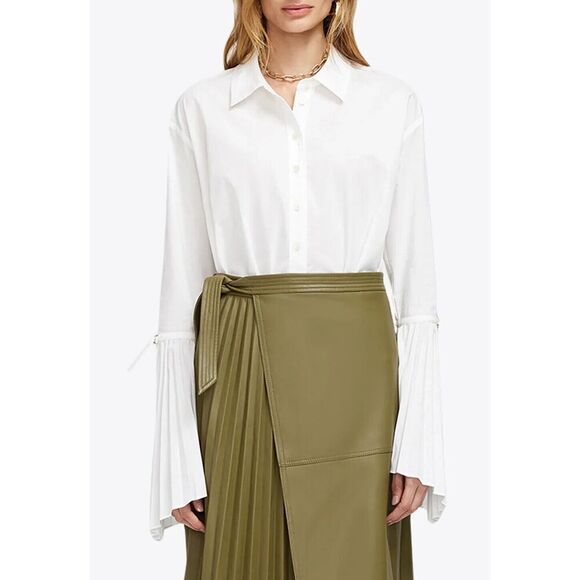 New $295 Jonathan Simkhai Jordy Shirt Blouse in White Size Medium - Picture 1 of 8